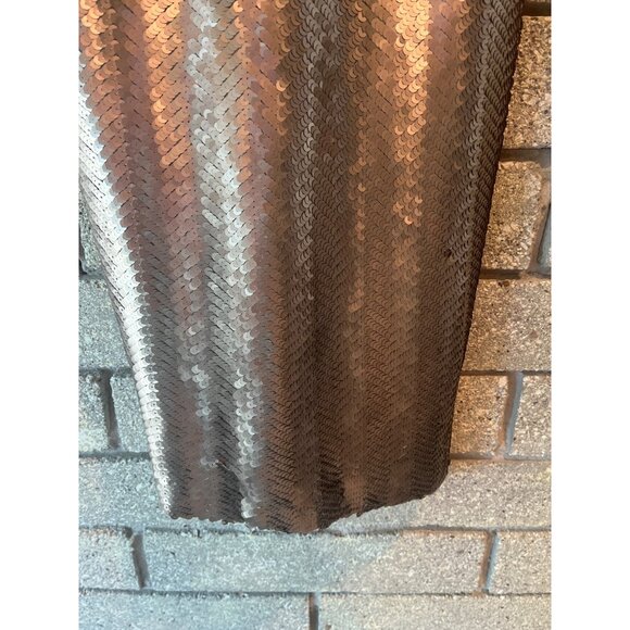 Vintage Bronze Sequin Slip Dress With Spaghetti Straps & Chevron Pattern - Picture 3 of 11